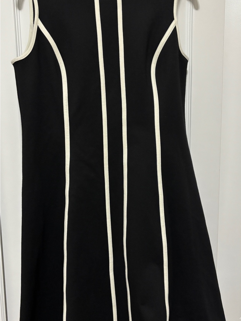 Ann Taylor Black Midi Dress with Cream Vertical Piping